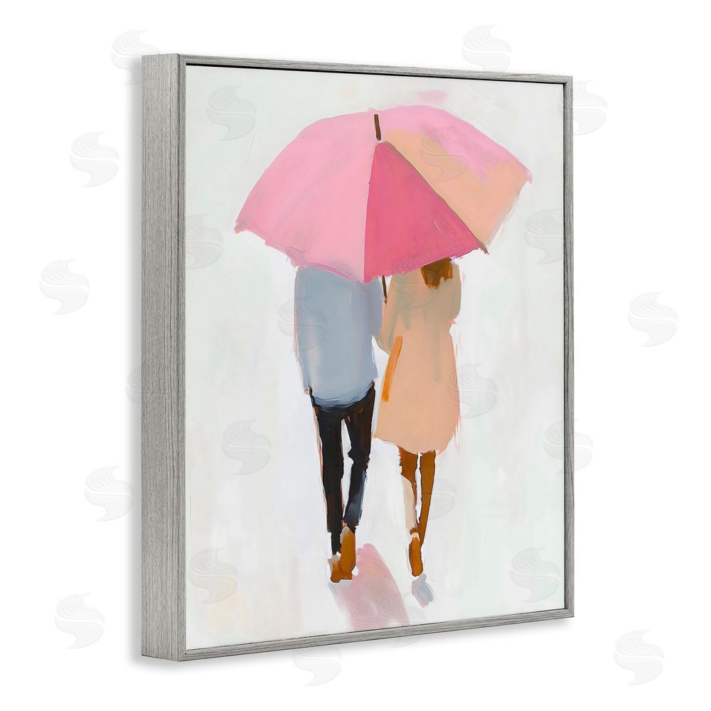 The Prints Vibe Couple Stroll Under Umbrella Gray Framed Giclee Wall Art Print