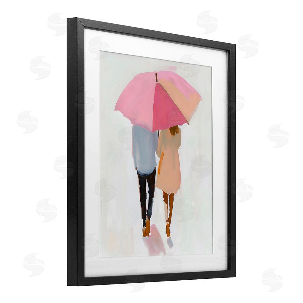 The Prints Vibe Couple Stroll Under Umbrella Black Framed Print Under Glass Wall Art
