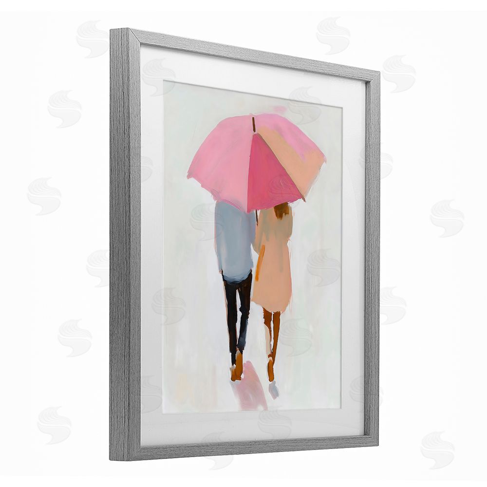 The Prints Vibe Couple Stroll Under Umbrella Gray Framed Print Under Glass Wall Art