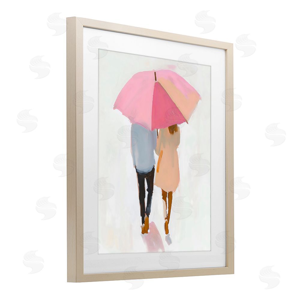 The Prints Vibe Couple Stroll Under Umbrella Brown Framed Print Under Glass Wall Art