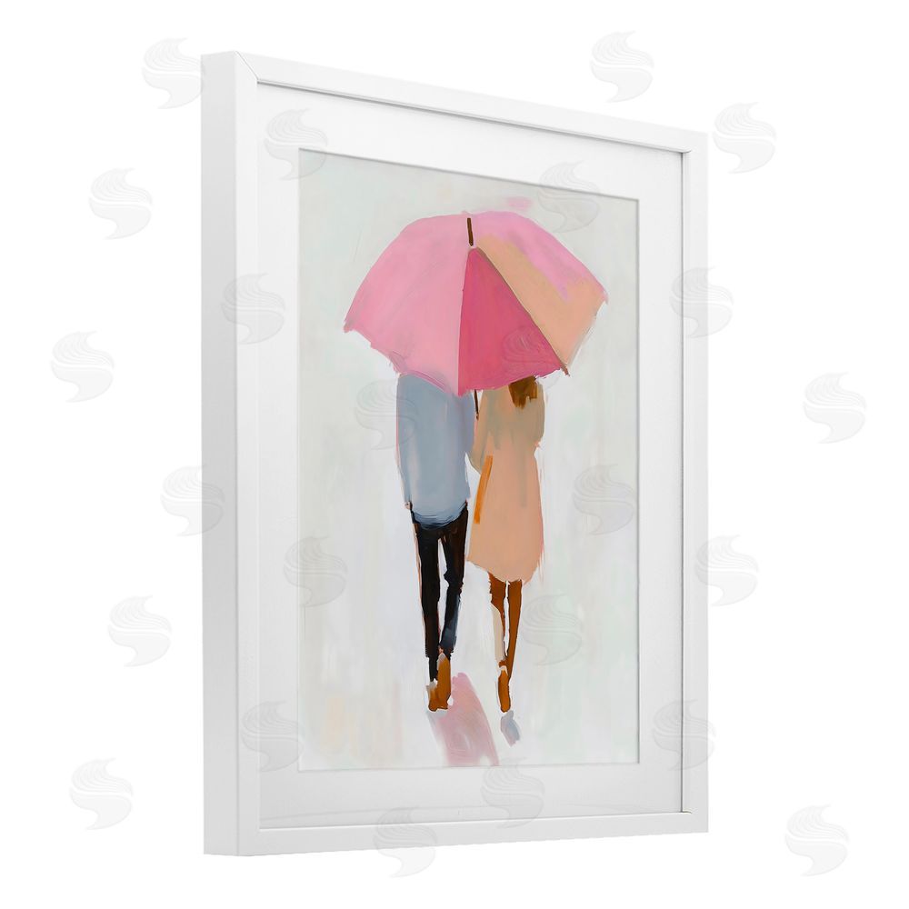 The Prints Vibe Couple Stroll Under Umbrella White Framed Print Under Glass Wall Art