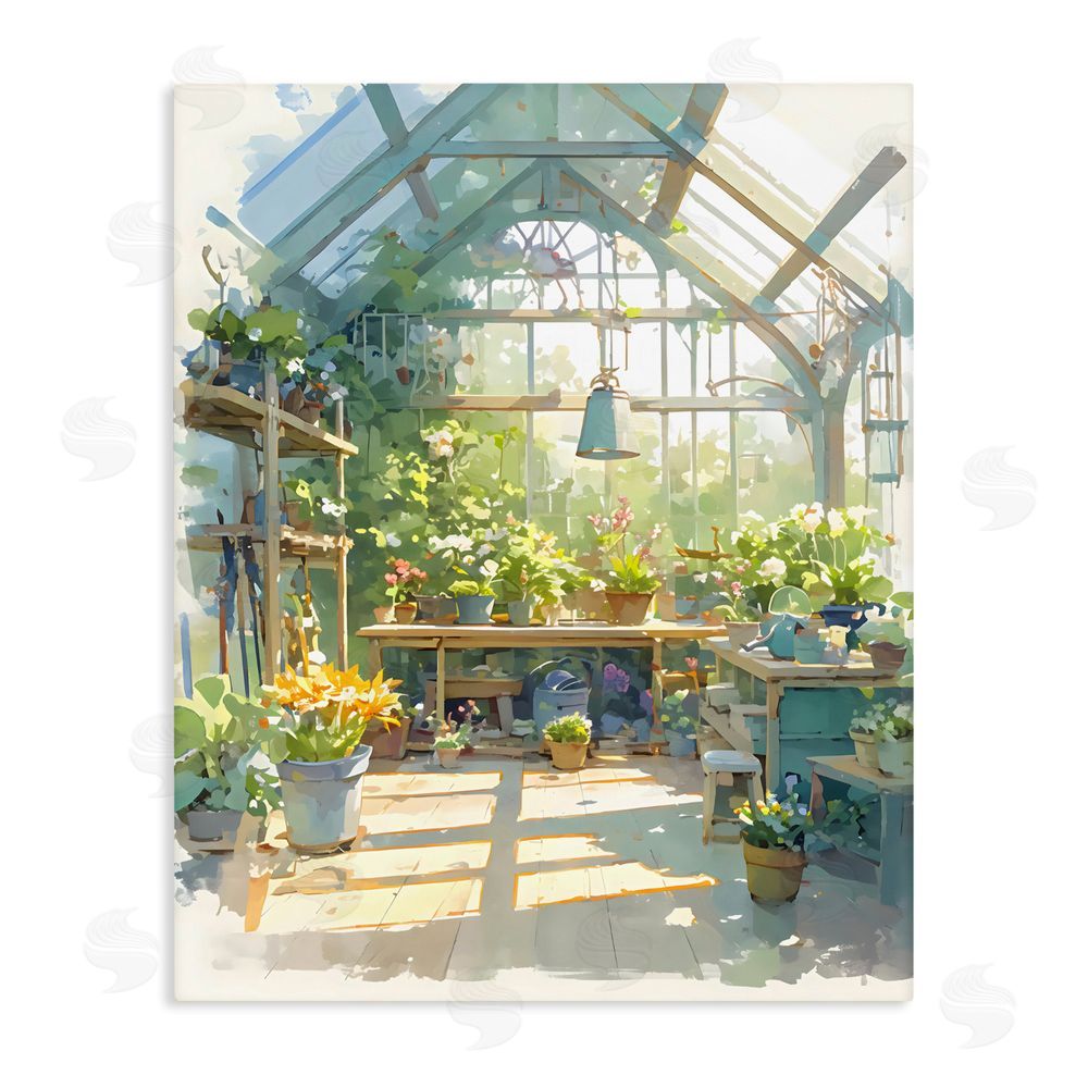 Creative Studio Sunlit Greenhouse Plant Sanctuary Stretched Canvas Wall Art Print