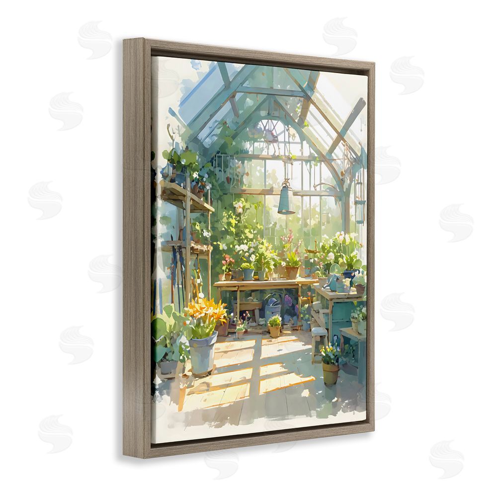 Creative Studio Sunlit Greenhouse Plant Sanctuary Brown Floating Framed Canvas Wall Art Print