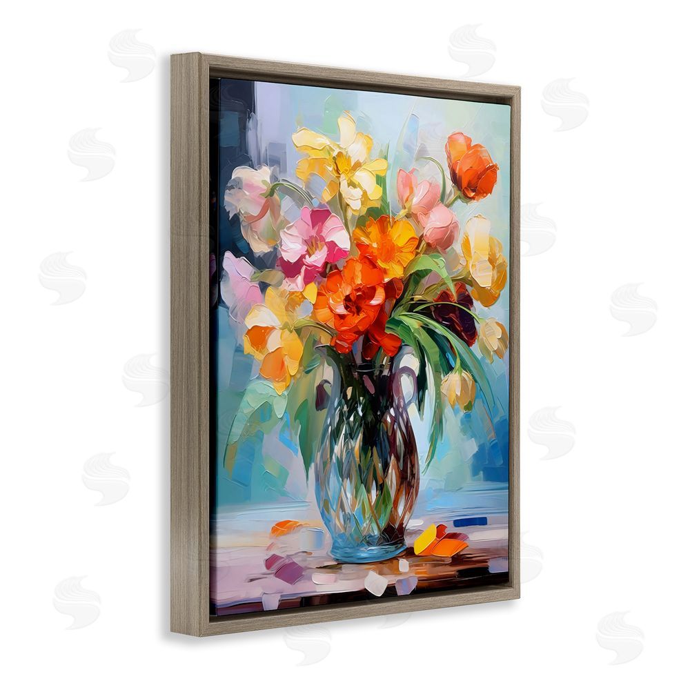 Creative Studio Dreamy Bouquet of Vibrant Blooms Brown Floating Frame Canvas Wall Art Print