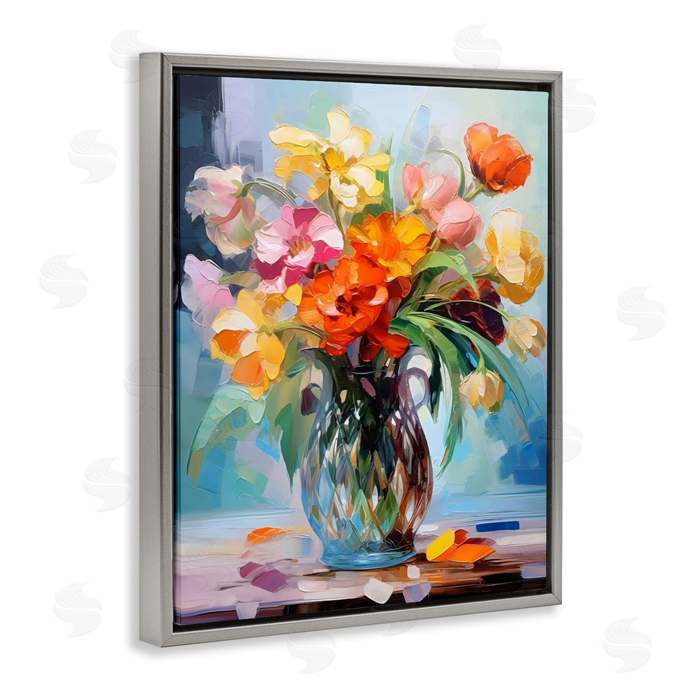 Creative Studio Dreamy Bouquet of Vibrant Blooms Gray Floating Frame Canvas Wall Art Print