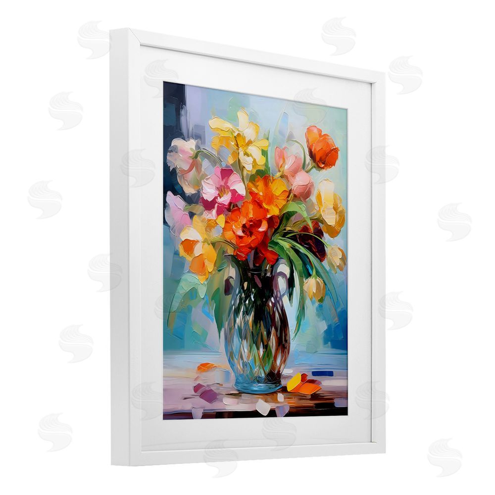 Creative Studio Dreamy Bouquet of Vibrant Blooms White Framed Print Under Glass Wall Art