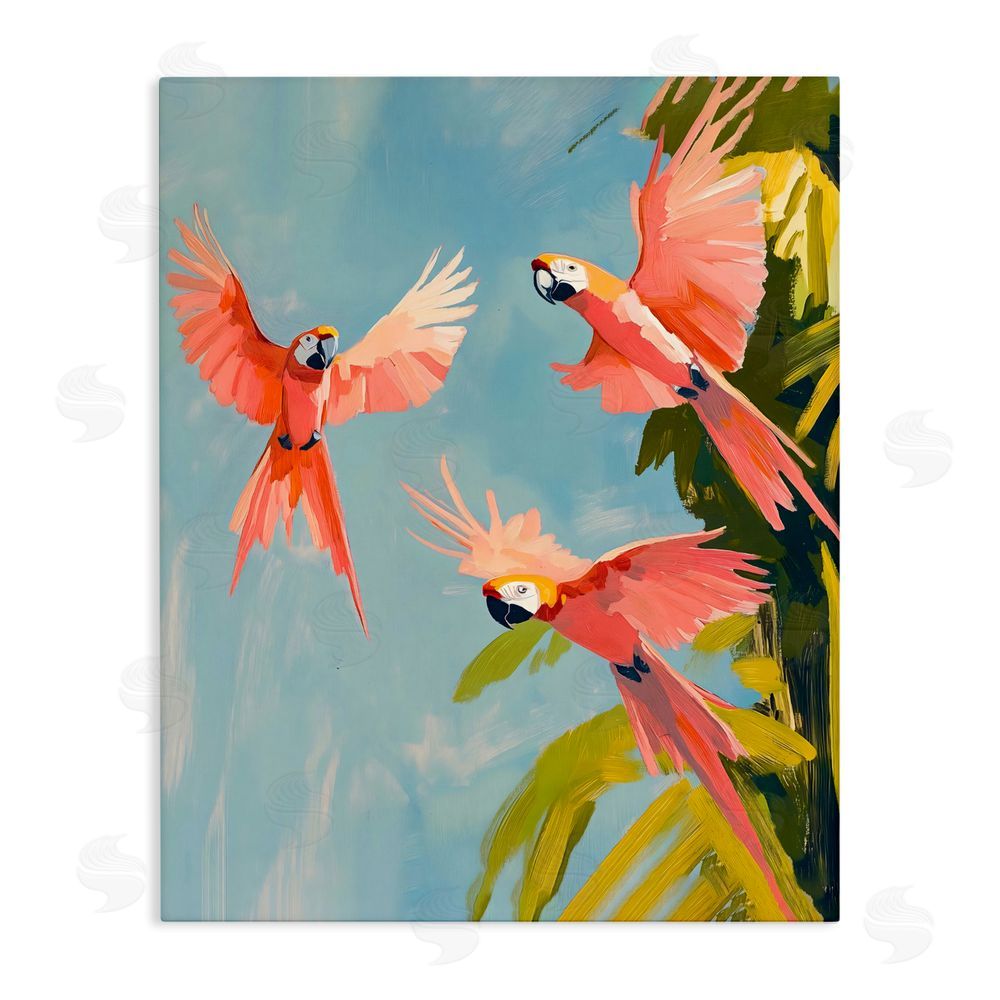 The Prints Vibe Botanical Parrots in Flight Stretched Canvas Wall Art Print