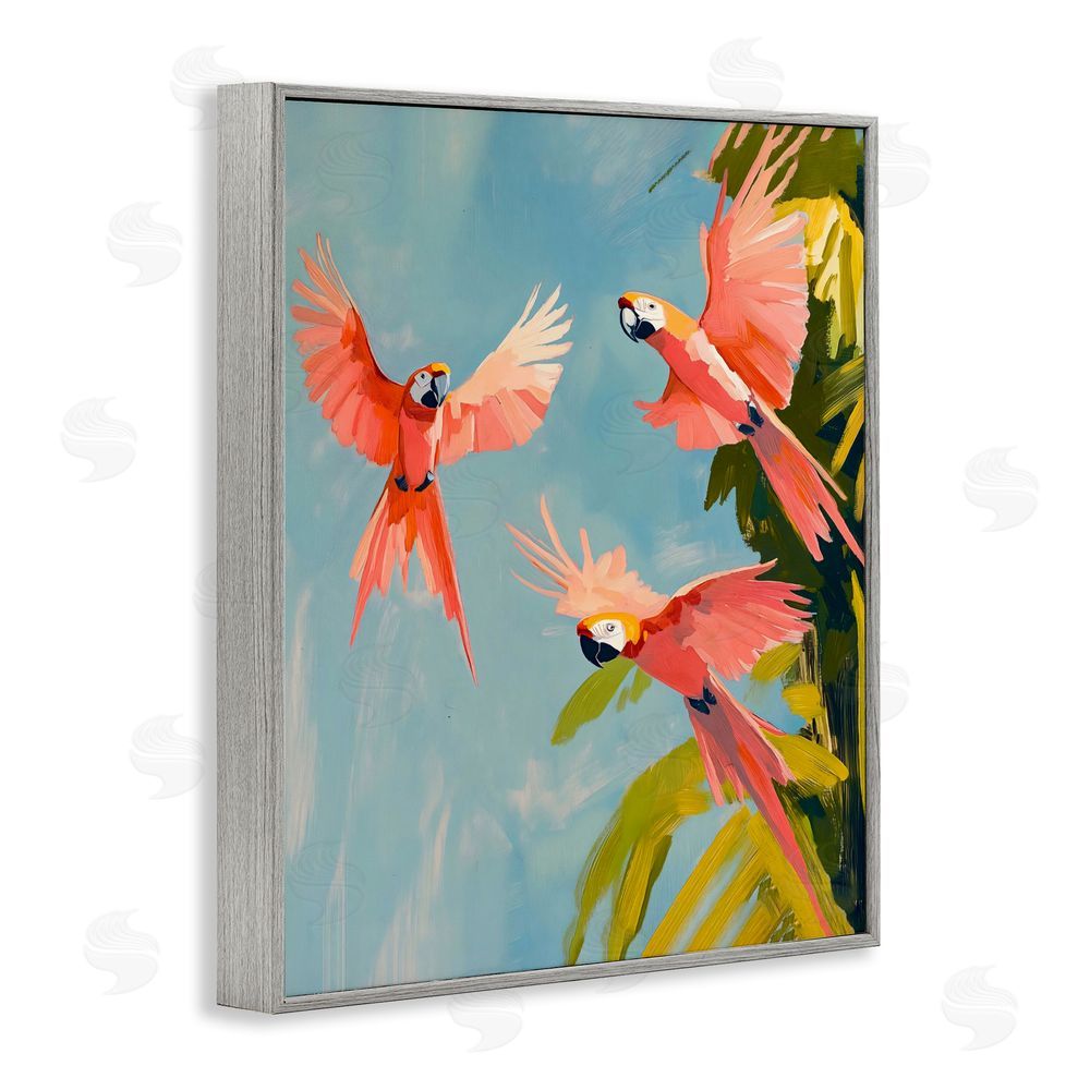 The Prints Vibe Botanical Parrots in Flight Gray Framed Giclee Wall Art Print
