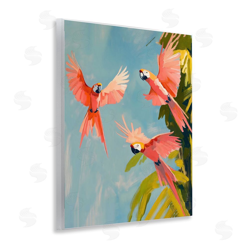 The Prints Vibe Botanical Parrots in Flight Wall Plaque Art Print with White Foil Wrap