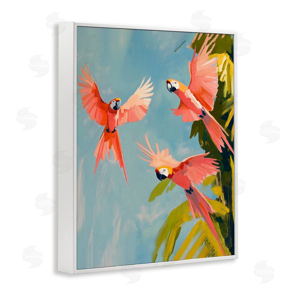 The Prints Vibe Botanical Parrots in Flight White Framed Giclee Wall Art Print