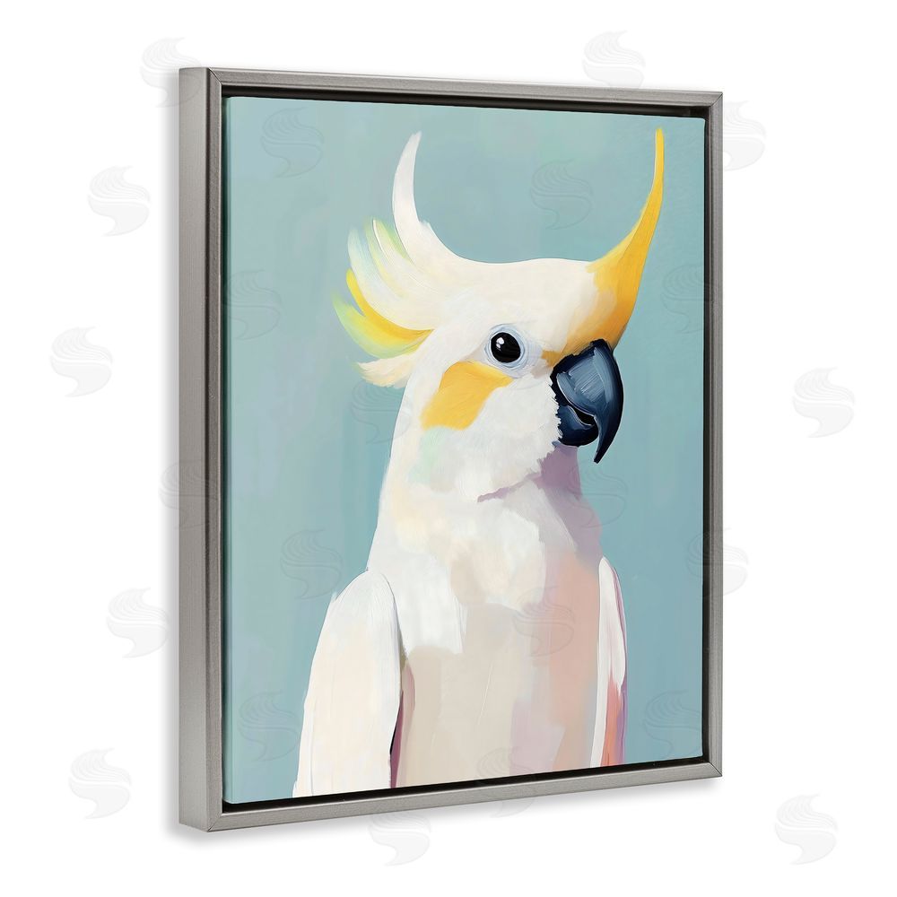 The Prints Vibe Yellow Crested Cockatoo Gray Floating Framed Canvas Wall Art Print