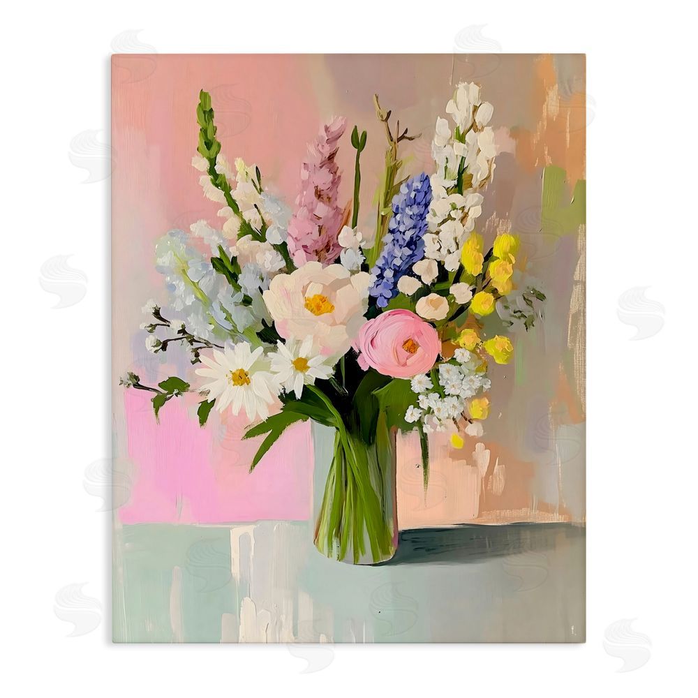 The Prints Vibe Glass Vase with Spring Blooms Stretched Canvas Wall Art