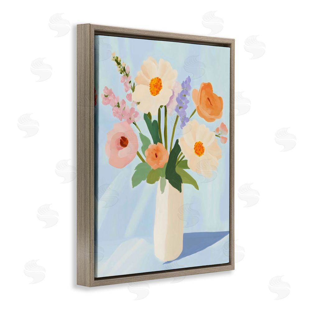 The Prints Vibe Floral Bouquet in Sleek White Vase Brown Floating Framed Canvas Wall Art