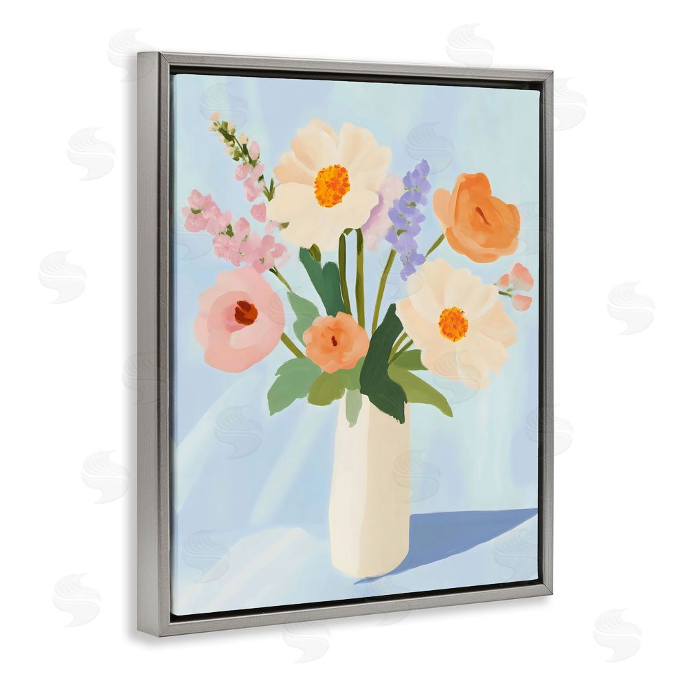 The Prints Vibe Floral Bouquet in Sleek White Vase Gray Floating Framed Canvas Wall Art
