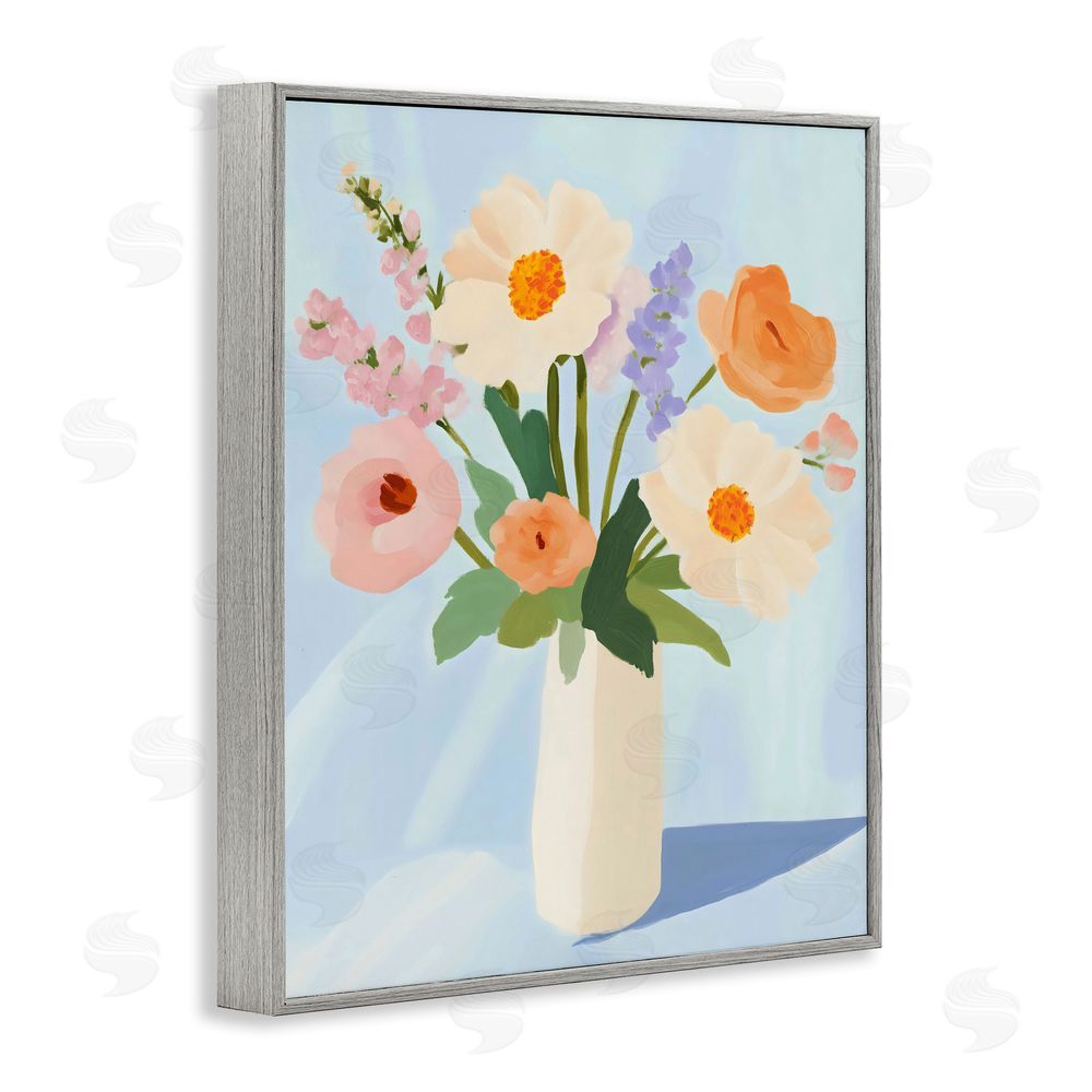 The Prints Vibe Floral Bouquet in Sleek White Vase Gray Framed Giclee Wall Art