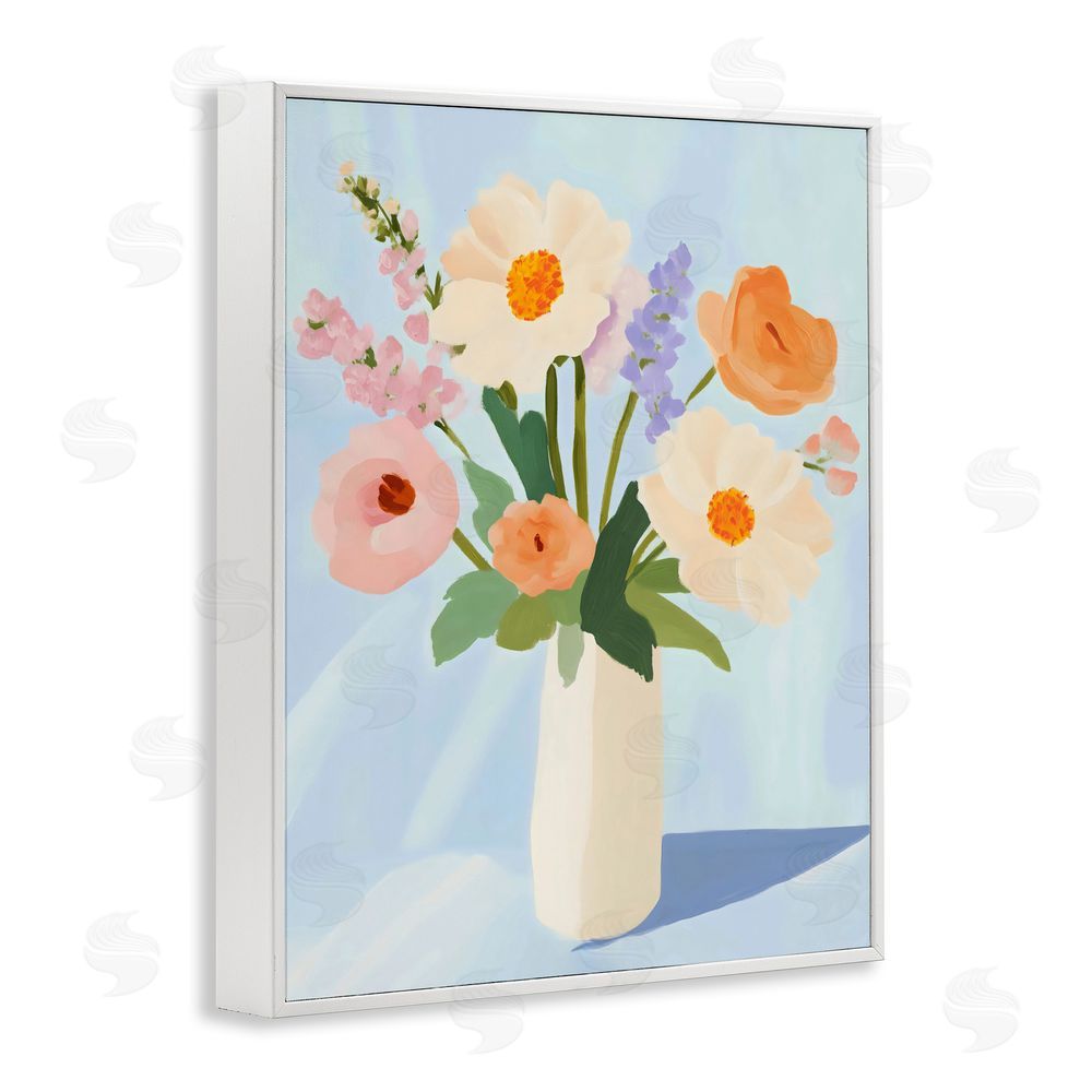 The Prints Vibe Floral Bouquet in Sleek White Vase White Framed Giclee Wall Art