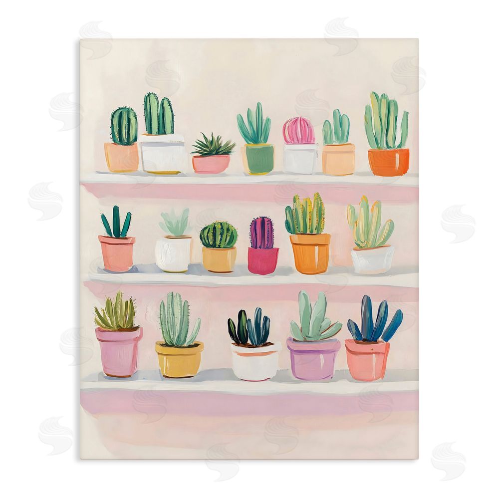 The Prints Vibe Cactus Shelf Arrangement Stretched Canvas Wall Art Print