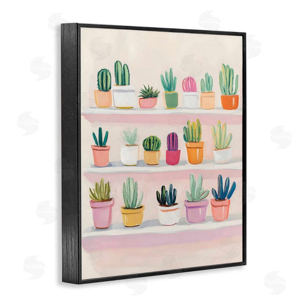 The Prints Vibe Cactus Shelf Arrangement Black Framed Giclee Wall Art Print