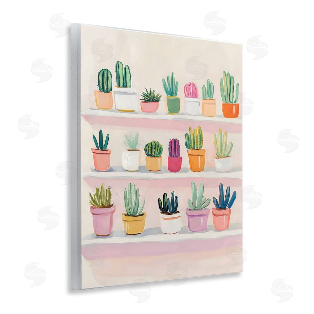The Prints Vibe Cactus Shelf Arrangement Wall Plaque Art Print with White Foil Wrap