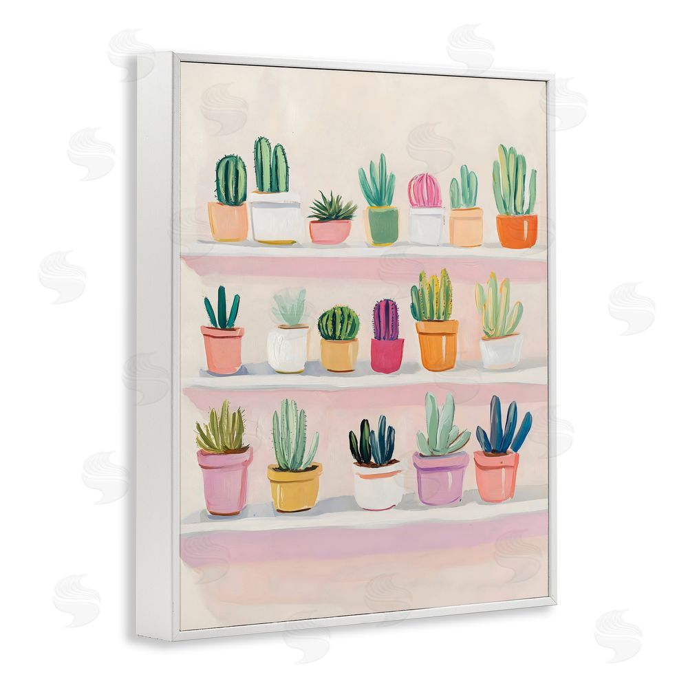 The Prints Vibe Cactus Shelf Arrangement White Framed Giclee Wall Art Print