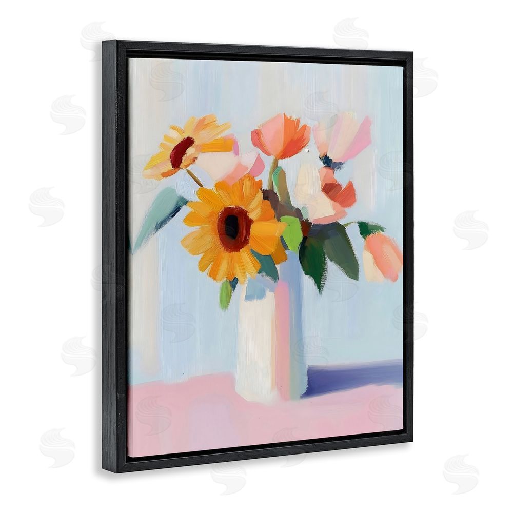 The Prints Vibe Sleek Vase Bouquet Black Floating Framed Canvas Wall Art Print