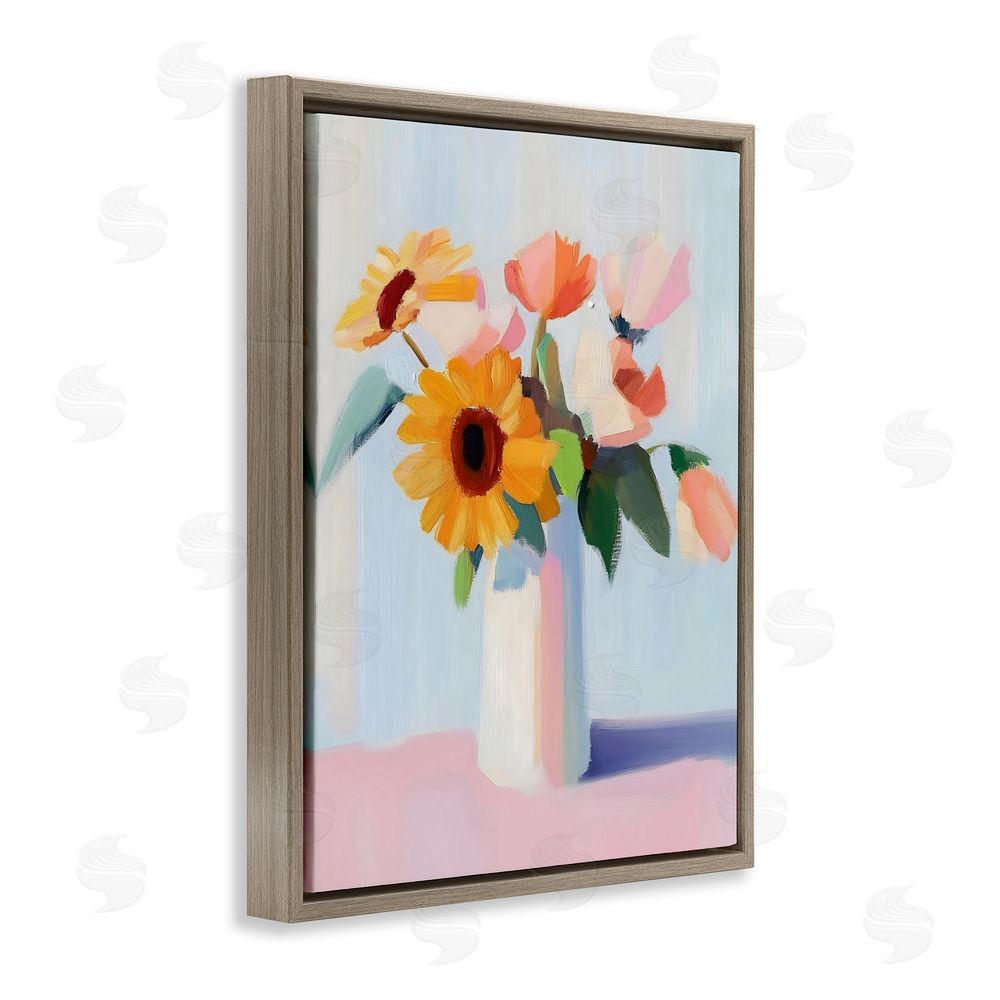 The Prints Vibe Sleek Vase Bouquet Brown Floating Framed Canvas Wall Art Print