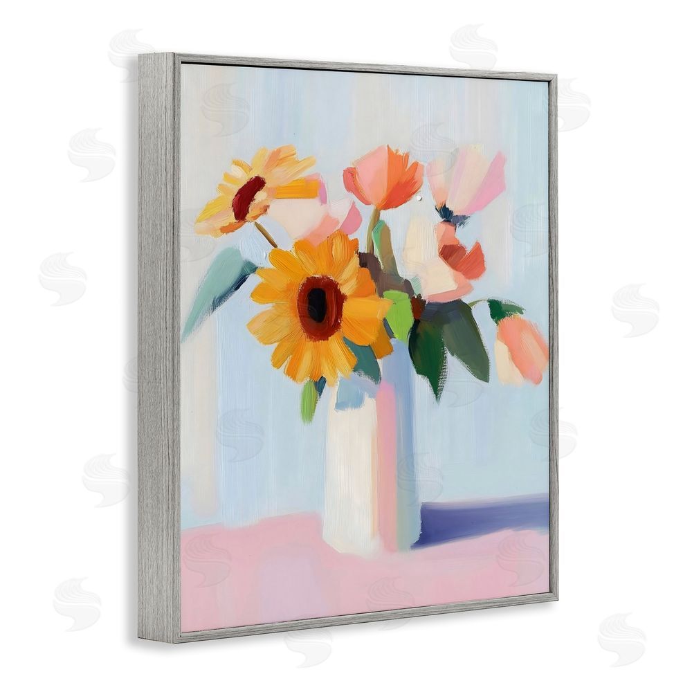 The Prints Vibe Sleek Vase Bouquet Gray Framed Giclee Wall Art Print