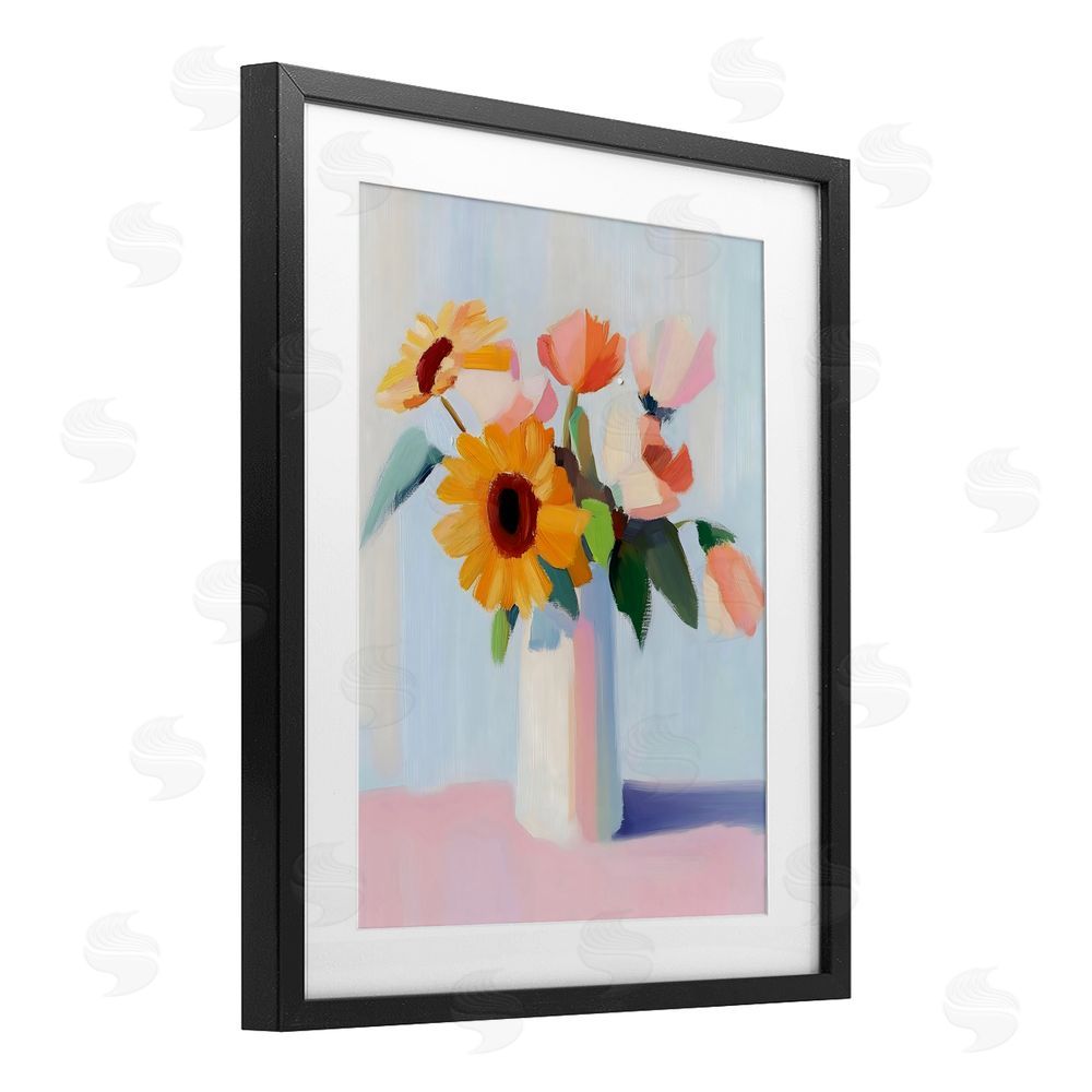 The Prints Vibe Sleek Vase Bouquet Black Framed Print Under Glass with White Mat Wall Art