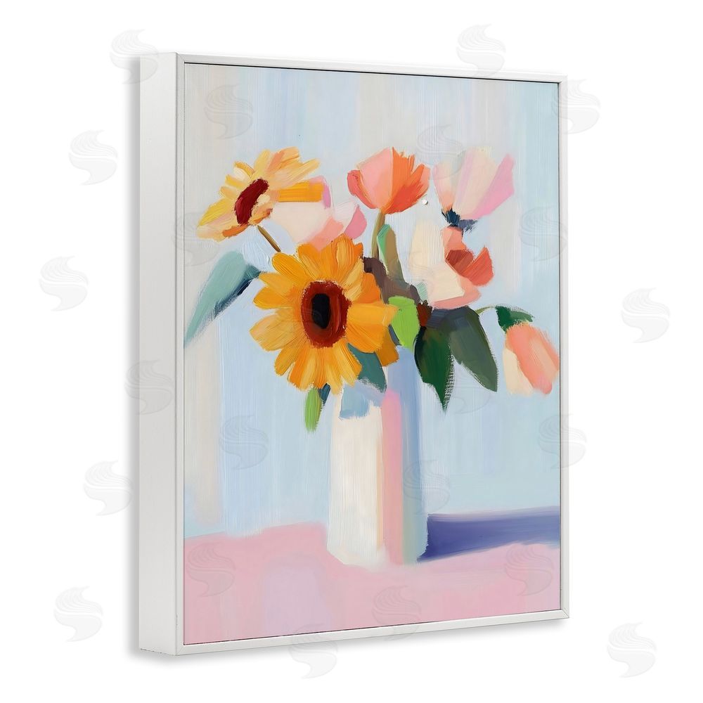 The Prints Vibe Sleek Vase Bouquet White Framed Giclee Wall Art Print