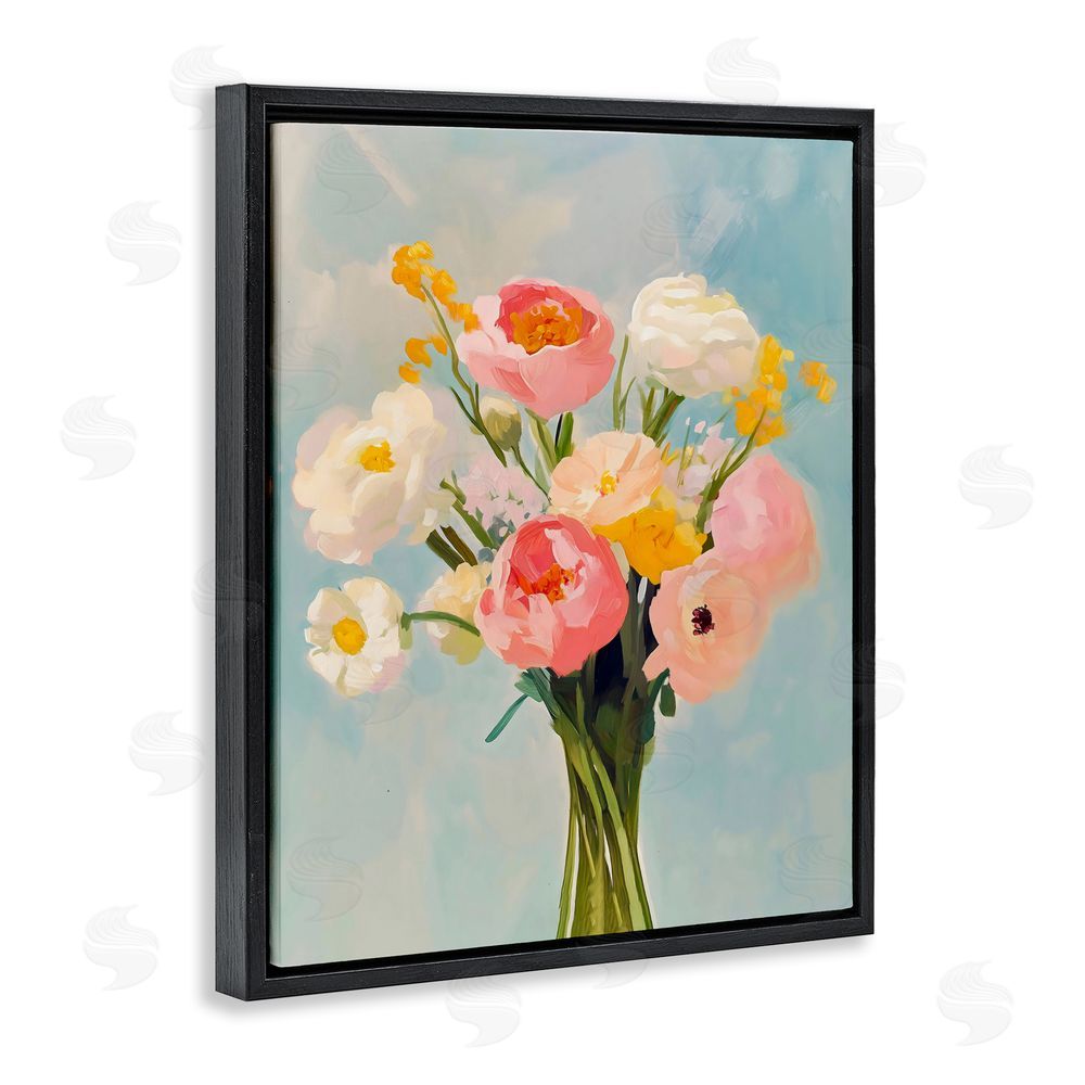 The Prints Vibe Eclectic Floral Bouquet Black Floating Framed Canvas Wall Art