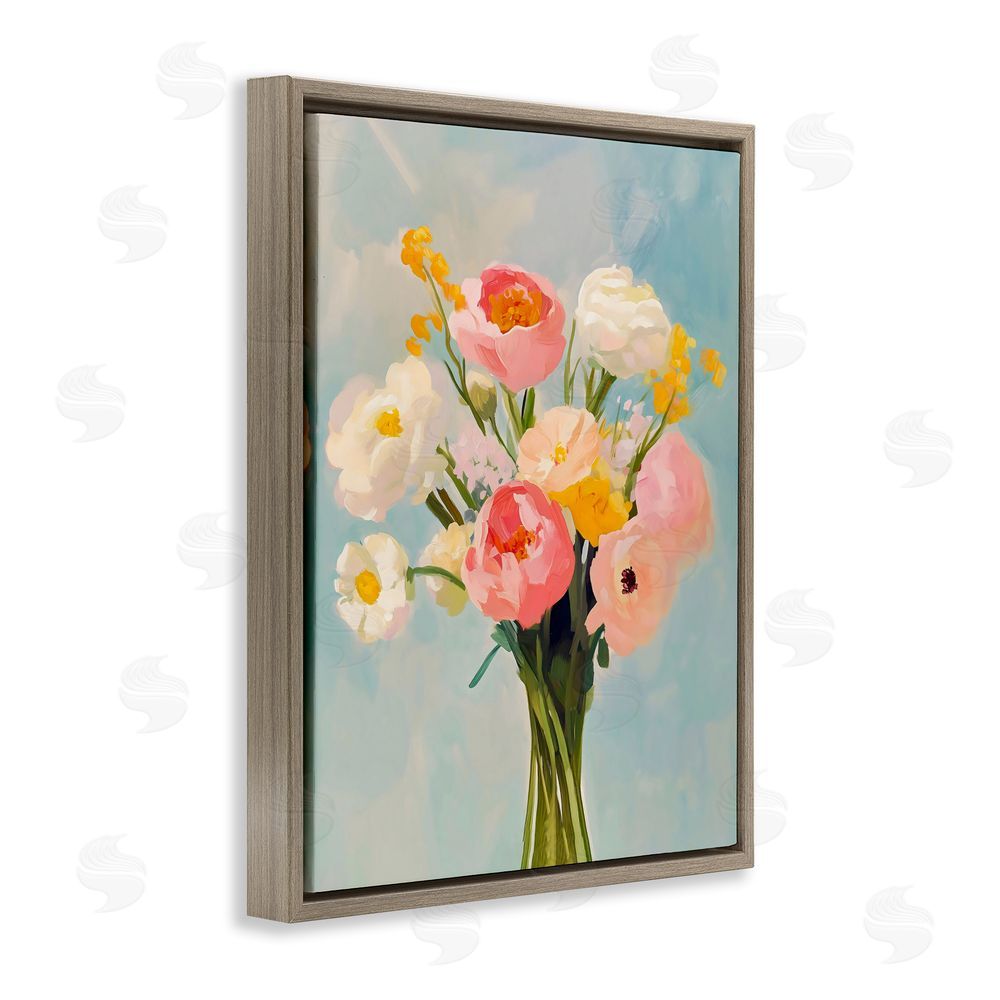 The Prints Vibe Eclectic Floral Bouquet Brown Floating Framed Canvas Wall Art