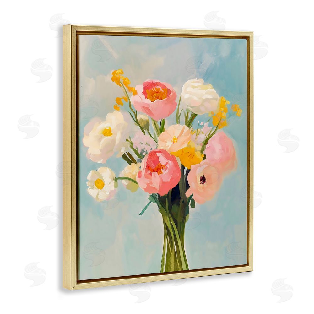 The Prints Vibe Eclectic Floral Bouquet Gold Floating Framed Canvas Wall Art