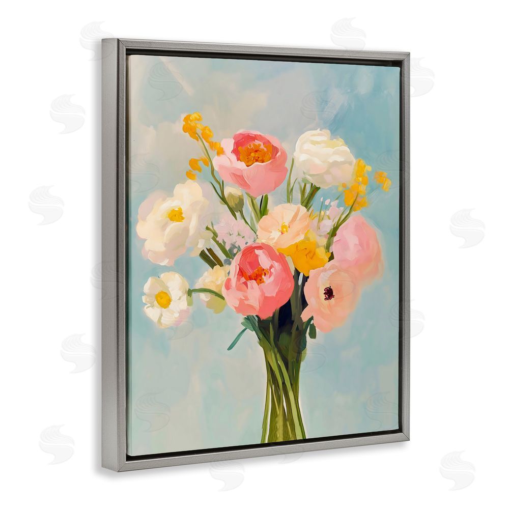 The Prints Vibe Eclectic Floral Bouquet Gray Floating Framed Canvas Wall Art