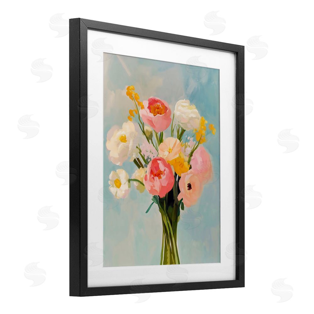 The Prints Vibe Eclectic Floral Bouquet Black Framed Print Under Glass Wall Art