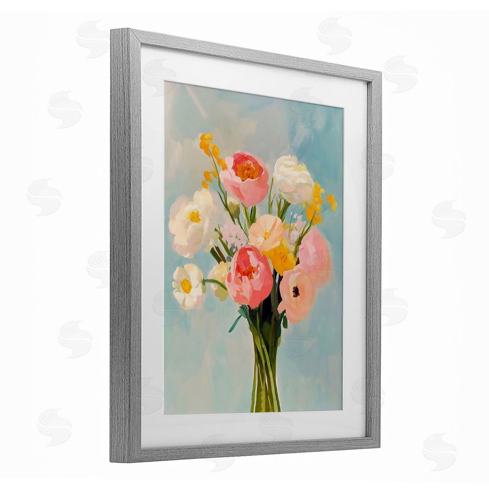 The Prints Vibe Eclectic Floral Bouquet Gray Framed Print Under Glass Wall Art