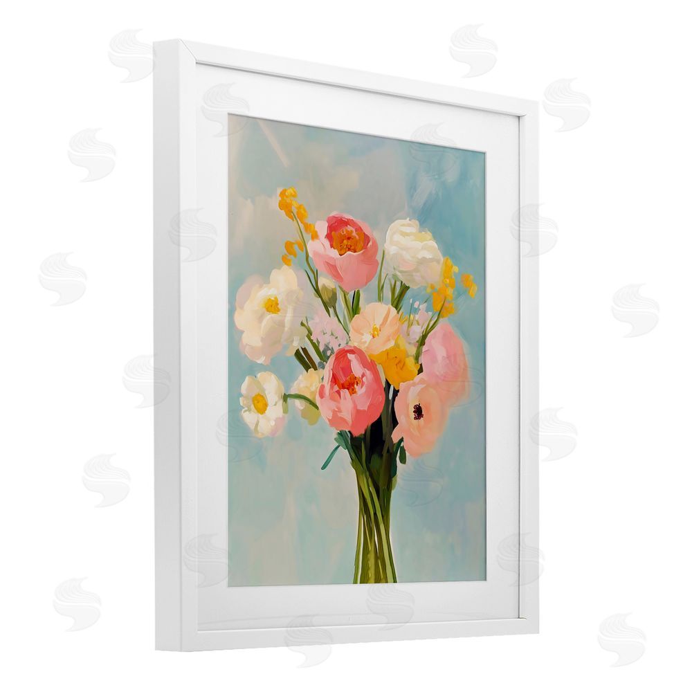 The Prints Vibe Eclectic Floral Bouquet White Framed Print Under Glass Wall Art