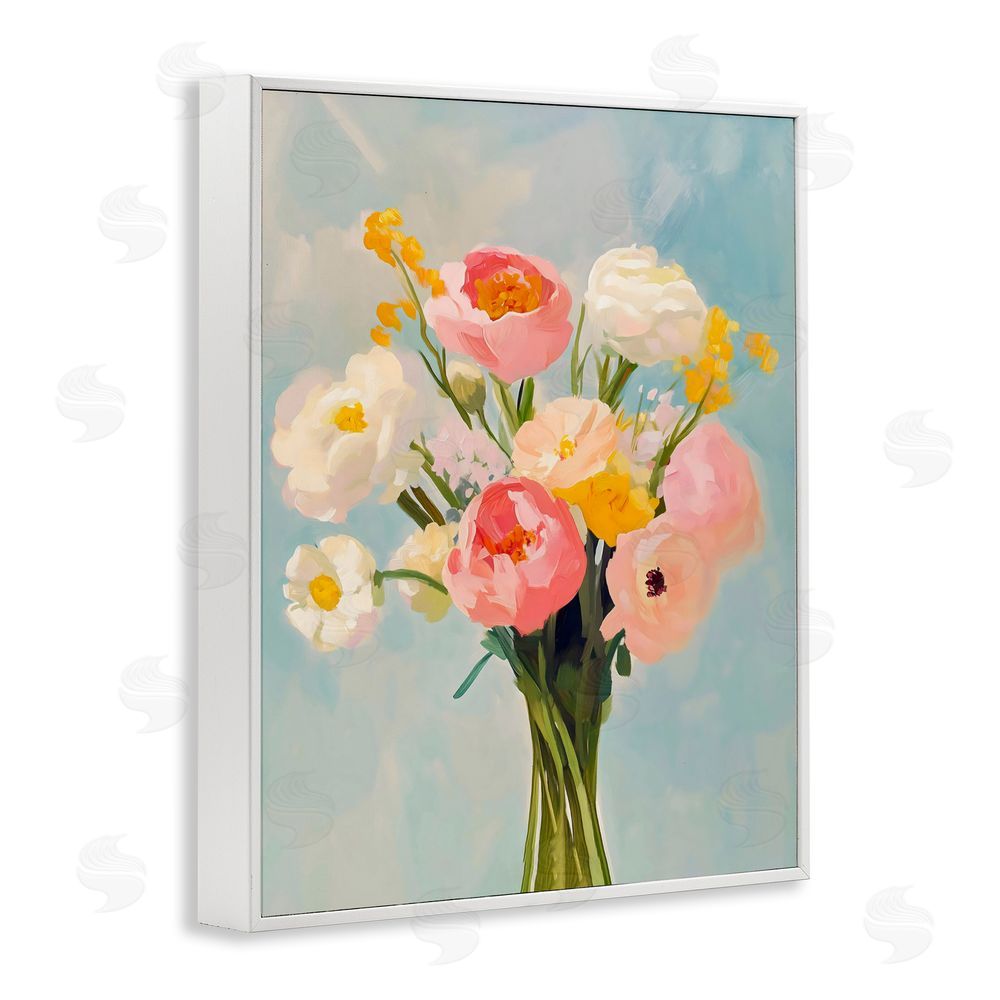 The Prints Vibe Eclectic Floral Bouquet White Framed Giclee Wall Art