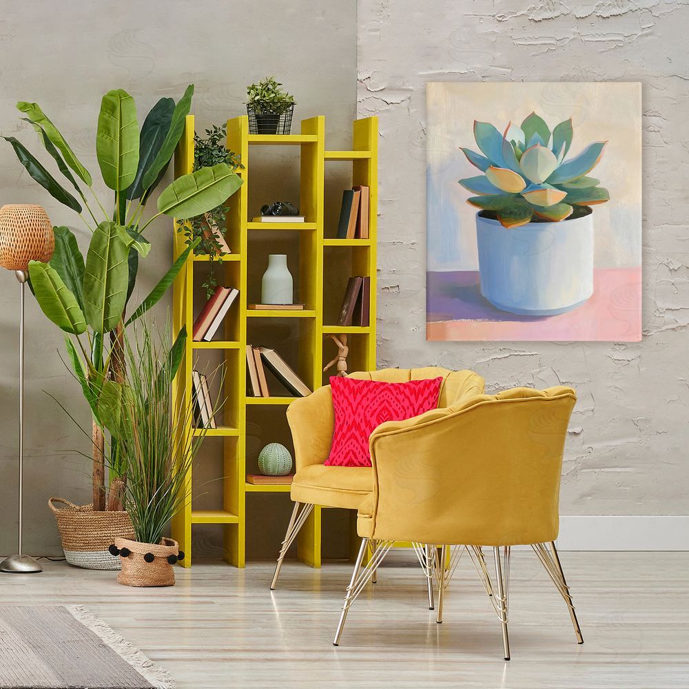The Prints Vibe Succulent Plant in White Pot Stretched Canvas on Wall
