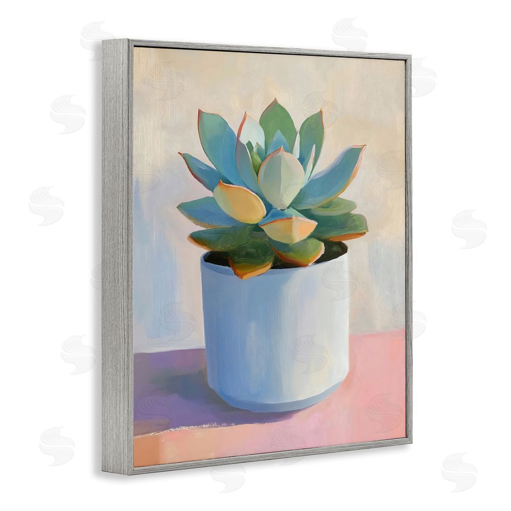 The Prints Vibe Succulent Plant in White Pot Gray Framed Giclee Wall Art Print