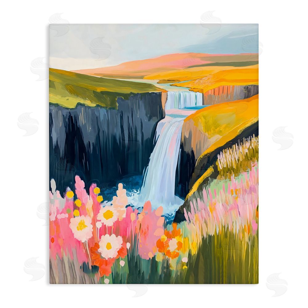 The Prints Vibe Colorful Waterfall in Valley Stretched Canvas Wall Art