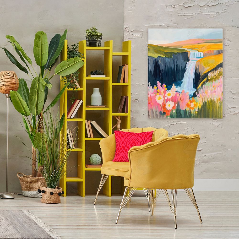 The Prints Vibe Colorful Waterfall in Valley Stretched Canvas Wall Art in Room