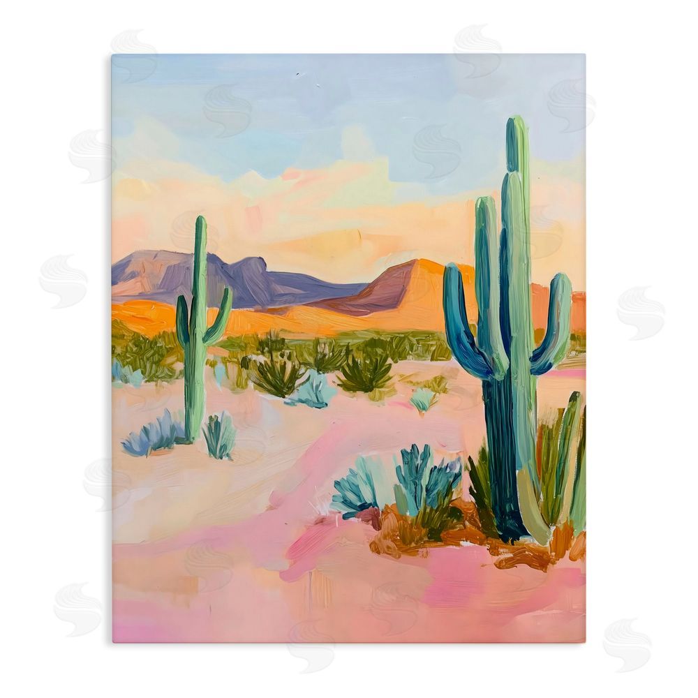 The Prints Vibe Cactus Desert with Soft Sunset Stretched Canvas Wall Art Print