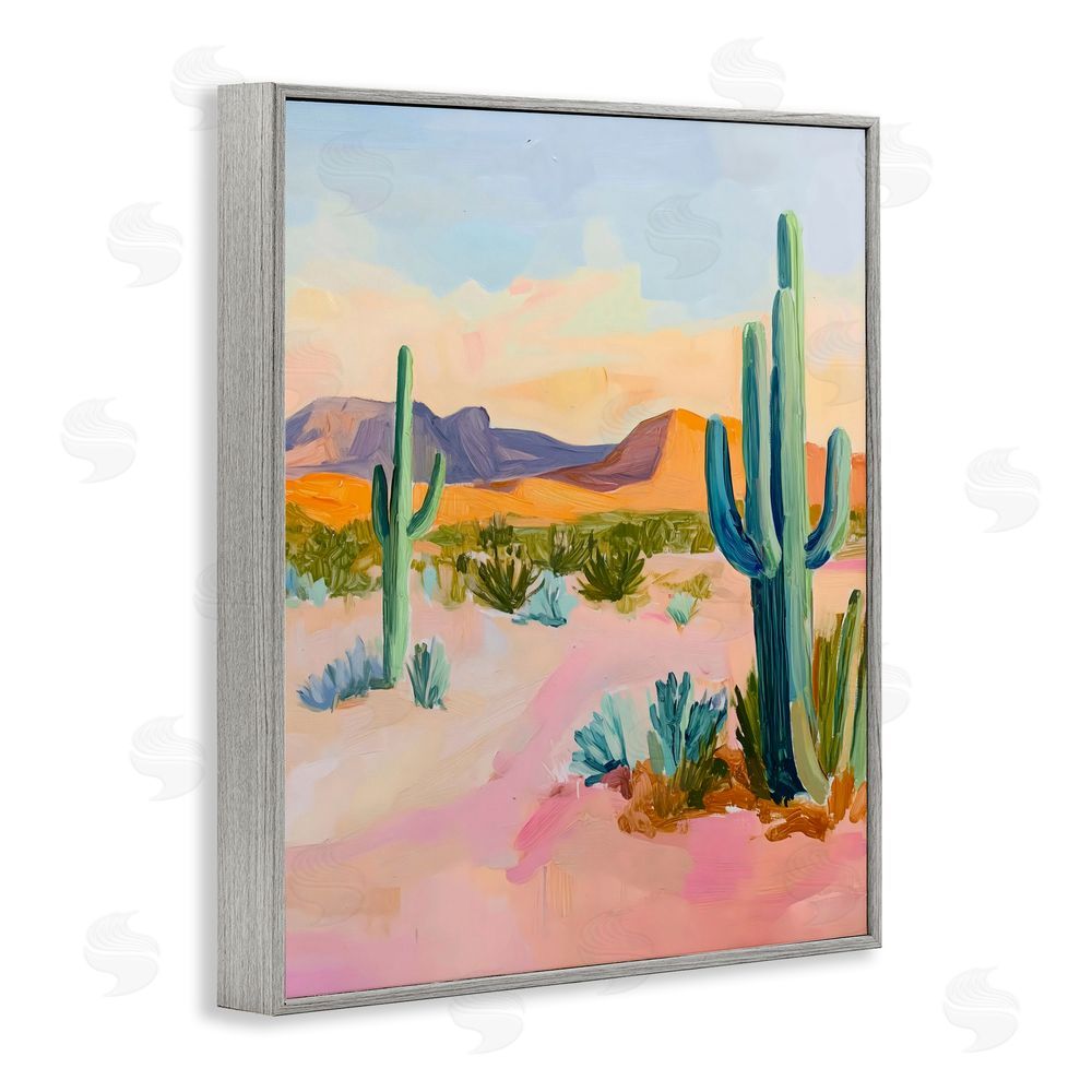 The Prints Vibe Cactus Desert with Soft Sunset Gray Framed Giclee Wall Art Print