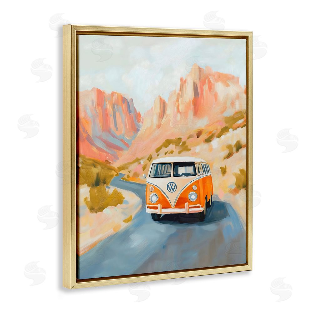 The Prints Vibe Van Life Desert Canyon Gold Floating Framed Canvas Wall Art Print