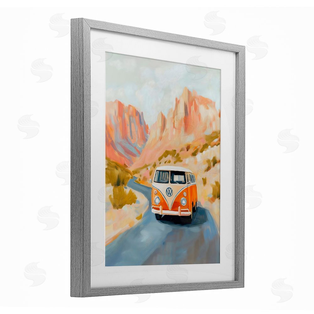 The Prints Vibe Van Life Desert Canyon Gray Framed Print Under Glass with White Mat Wall Art