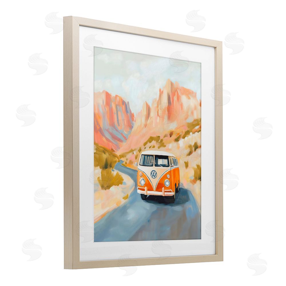 The Prints Vibe Van Life Desert Canyon Brown Framed Print Under Glass with White Mat Wall Art