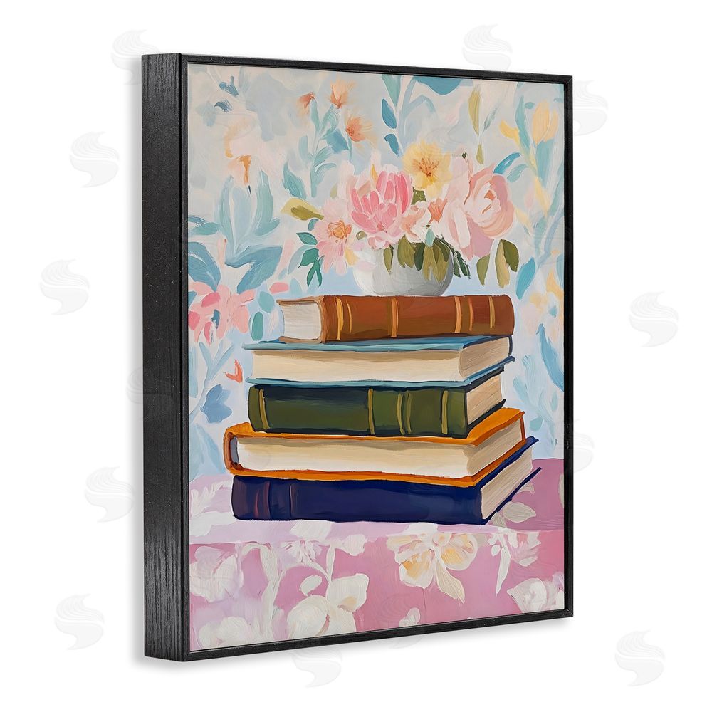 The Prints Vibe Vintage Books & Florals Black Framed Giclee Wall Art Print