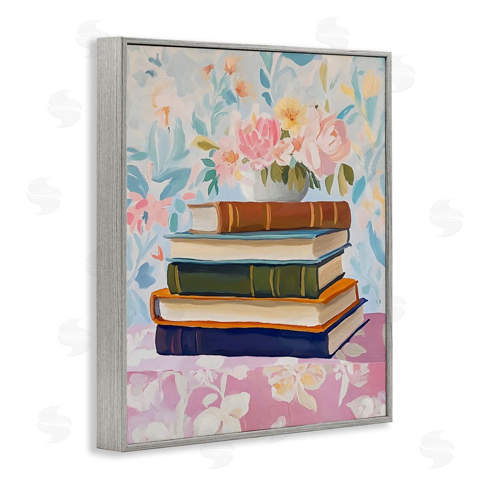 The Prints Vibe Vintage Books & Florals Gray Framed Giclee Wall Art Print
