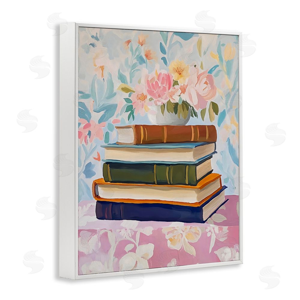 The Prints Vibe Vintage Books & Florals White Framed Giclee Wall Art Print