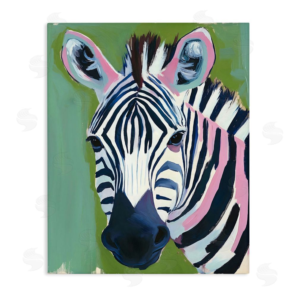 The Prints Vibe Funky Zebra over Green Stretched Canvas Wall Art
